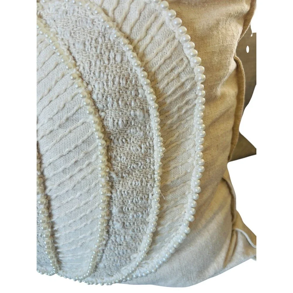 Handmade Pearl Embellished White Pumpkin Throw Pillow Farmhouse Décor